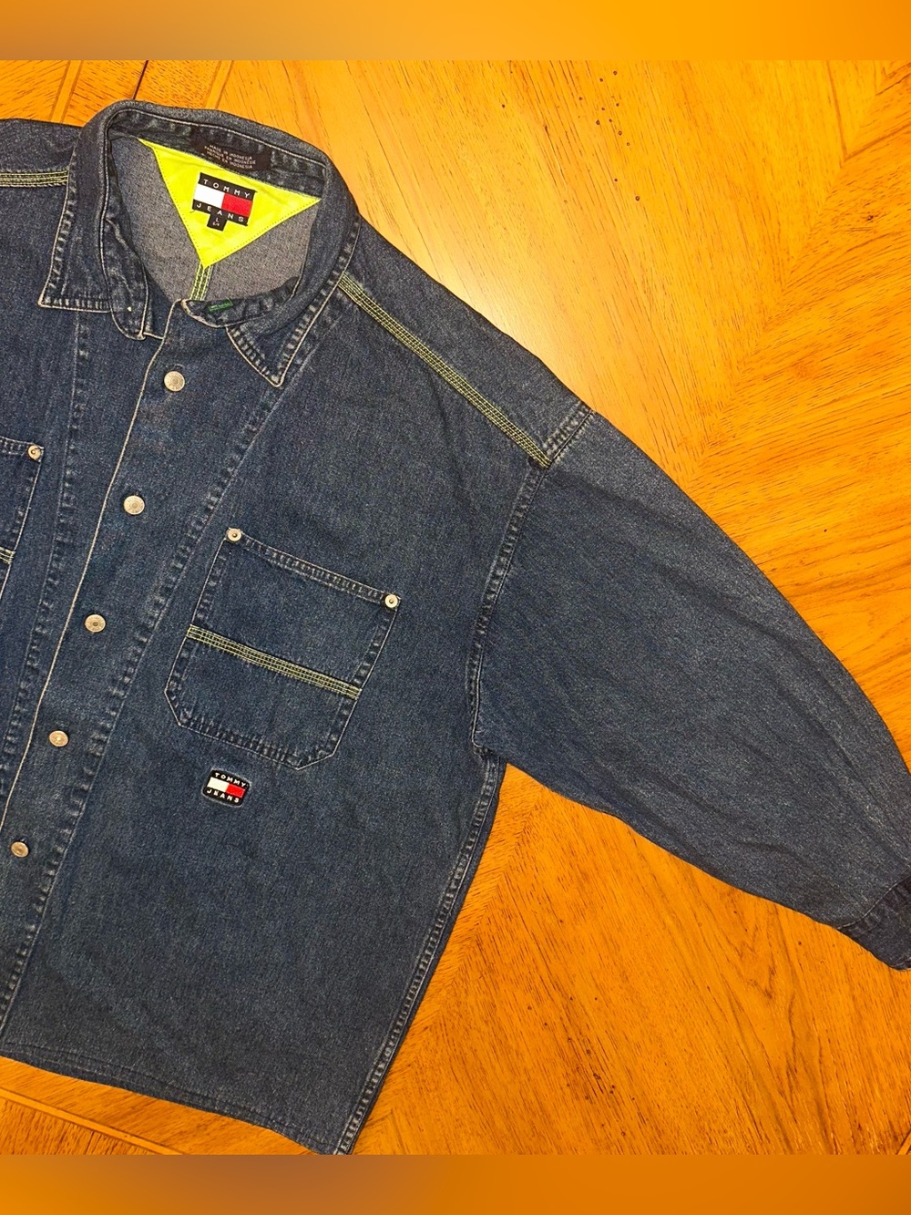 Vintage Tommy Hilfiger Jeans Shirt Mens Sz Large Denim Button Down Long Sleeve
